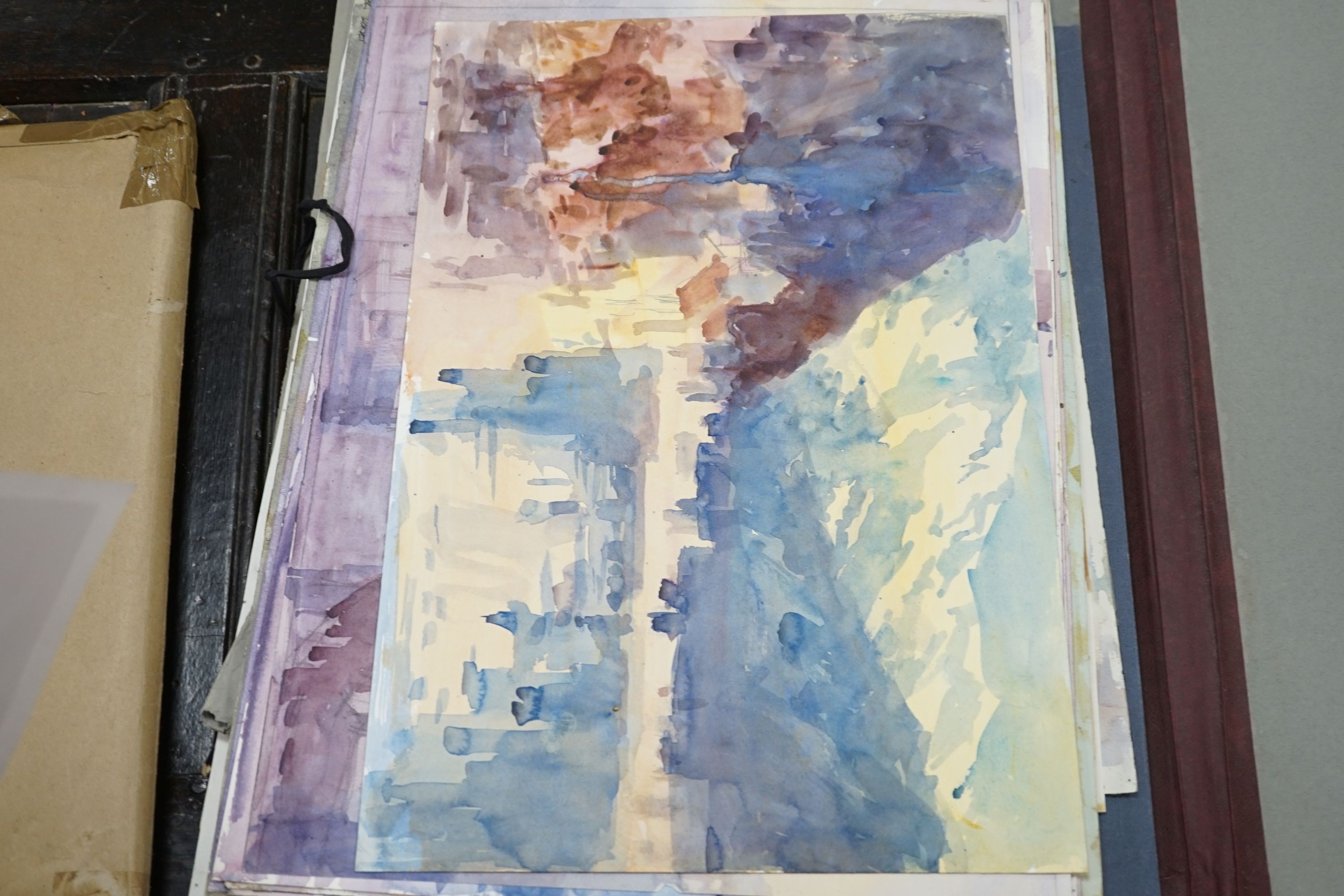 Michael Cadman (1920-2012), folio of assorted watercolours, Nature and topographical studies, some signed and inscribed, largest 37 cm X 54 cm